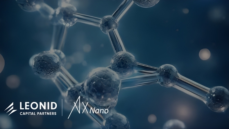 Leonid Capital Partners and AxNano logos over molecular graphic