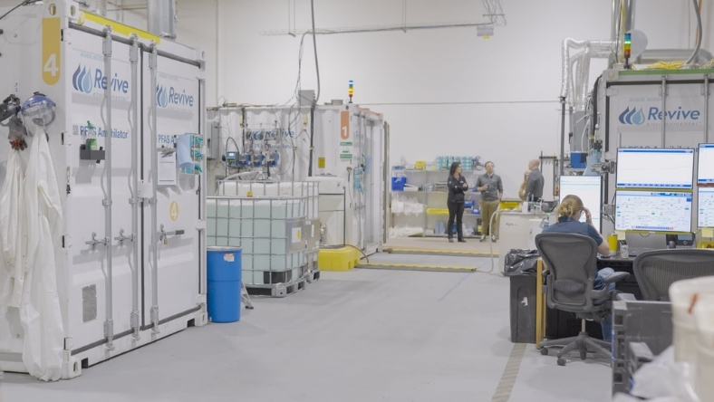 Containerized PFAS treatment systems inside industrial facility